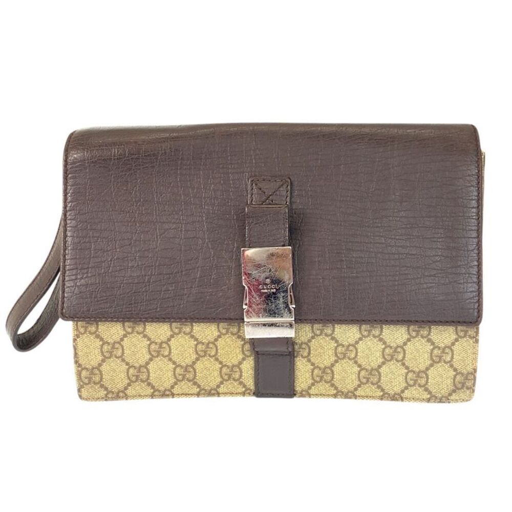 Gucci GG Supreme Canvas Leather Clutch